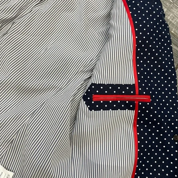 J. Crew 100% Linen Navy & White Polka Dot Regent Blazer Jacket size 8 - Picture 5 of 12